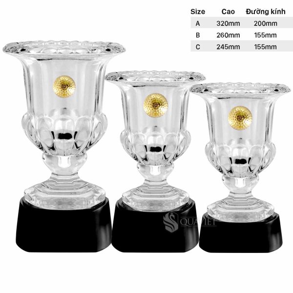 Các size cúp pha lê giải golf