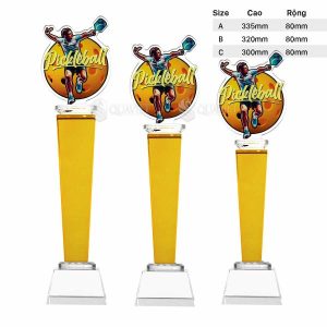 Các loại Size của cúp pha lê pickleball màu vàng